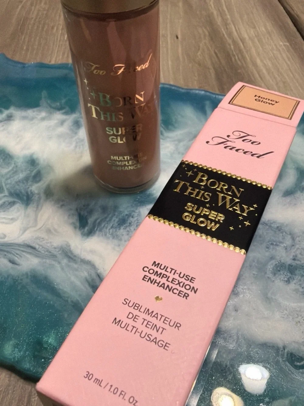 Too Faced Super Glow Complexion Enhancer in Honey Glow - Pink & Gold Accents